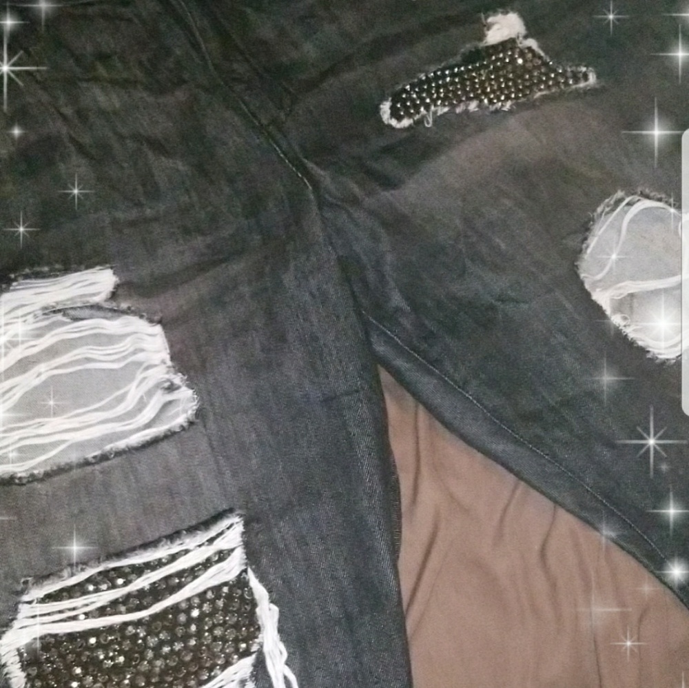 Charlotte Russe ripped jeans with bling insert